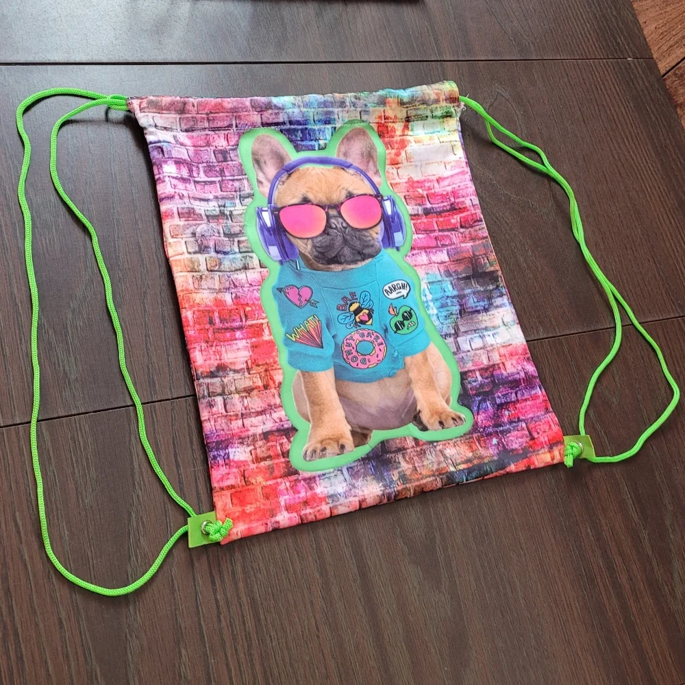 Drawstring Graffiti dog backpack